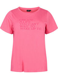 Zizzi Vrouwen Grote Maten T-shirt Katoen Ronde Hals Print Maat 42-60, Hot Pink Create