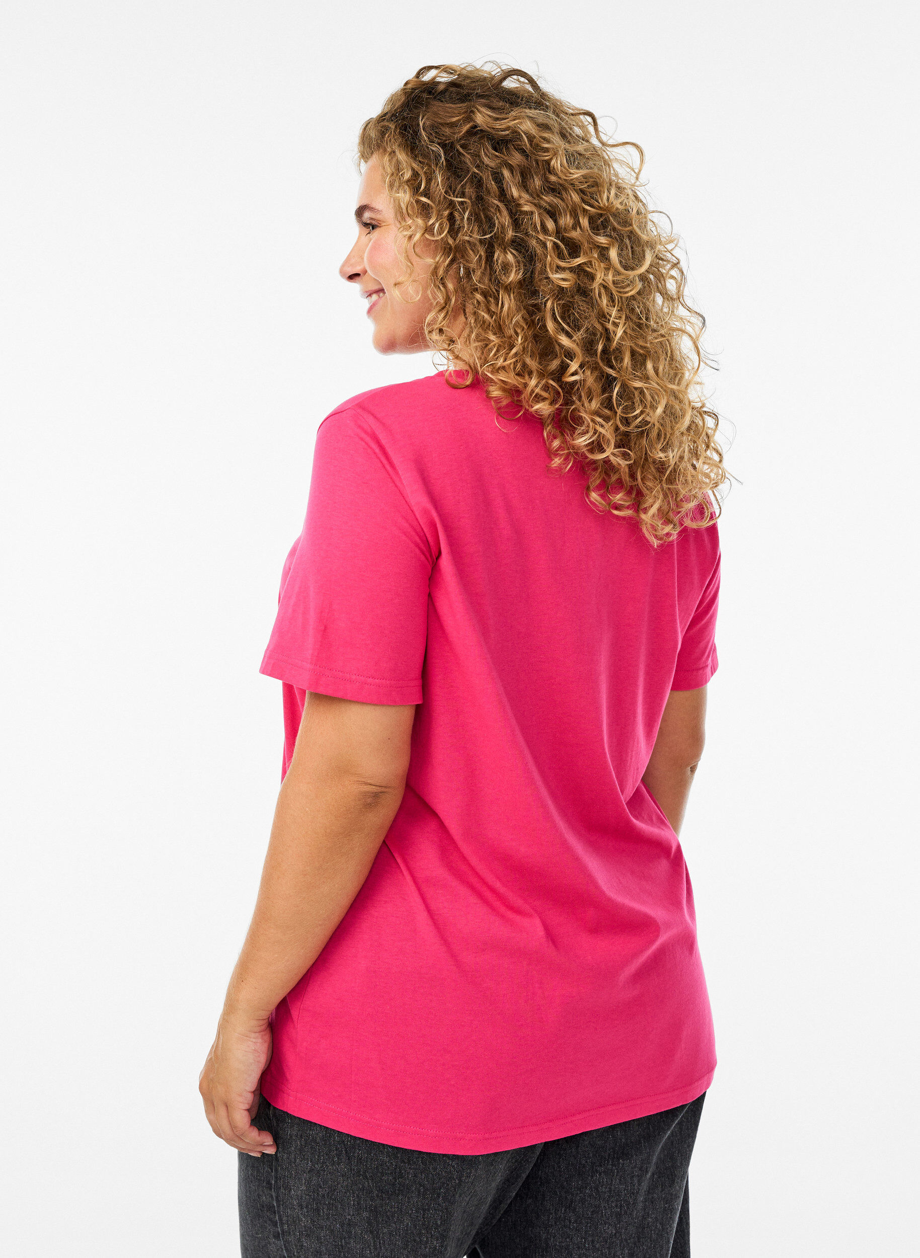 Zizzi T-shirt met korte mouwen en V-hals, Roze, Model image number 2