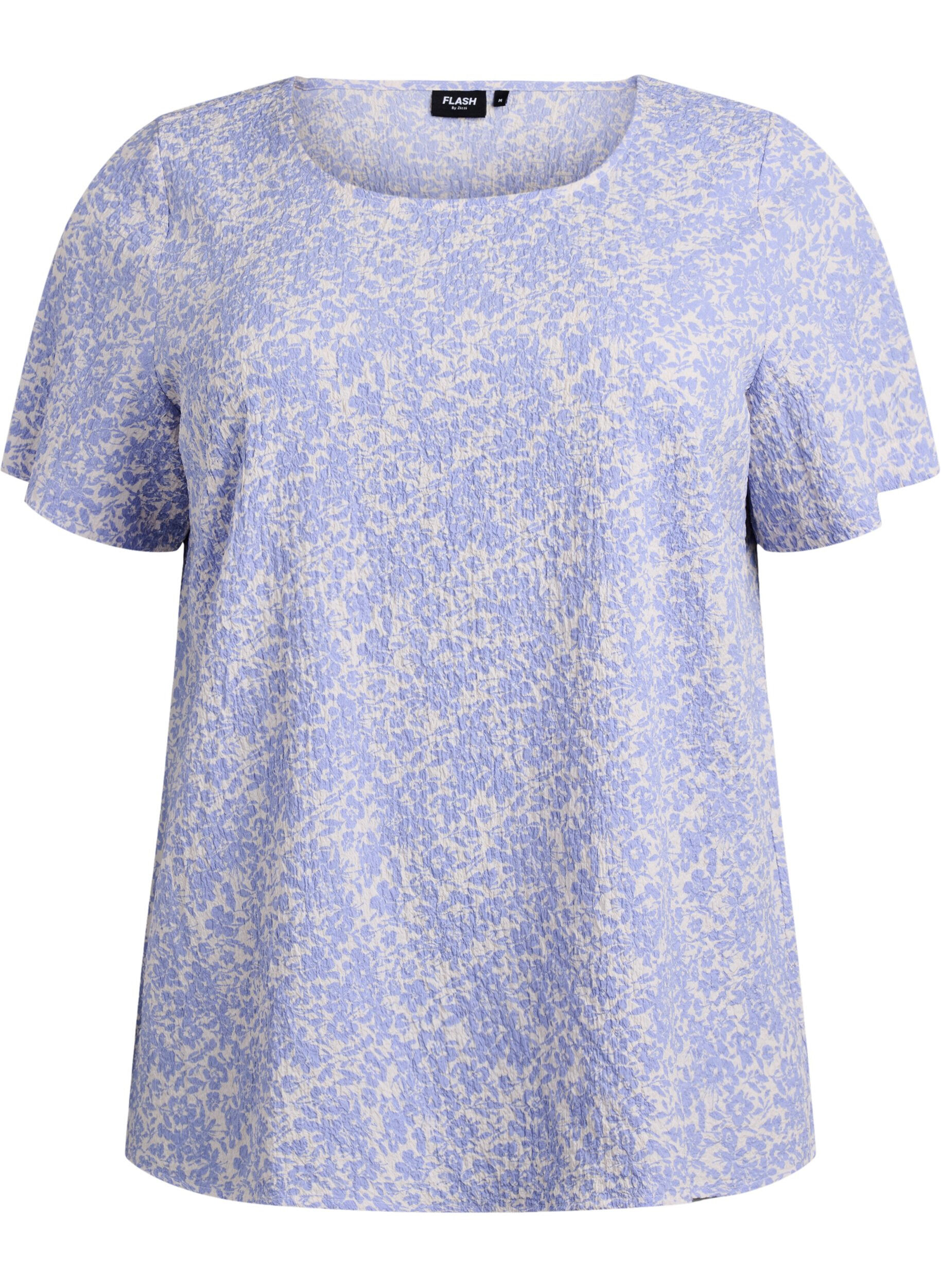 ZizziBlouse met korte mouwen en textuur, Blauw, Packshot image number 0