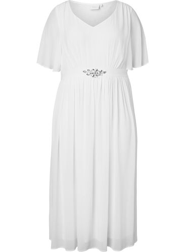 Maxi jurk met drapering en korte mouwen, Bright White, Packshot image number 0