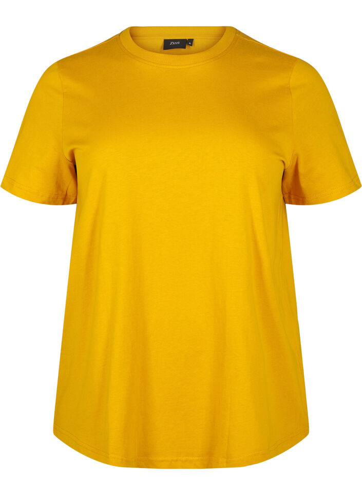Basic katoenen T-shirt met ronde hals, Geel, Packshot image number 0