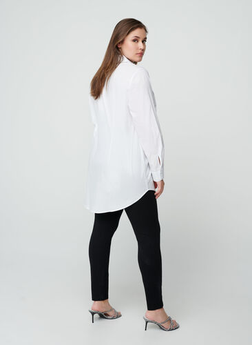 Katoenen blouse met lage mouwen, Bright White, Model image number 1