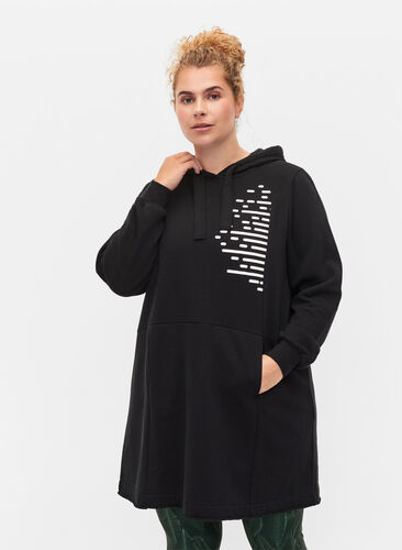 Lang sweatshirt met capuchon en zakken, Black, Model image number 0