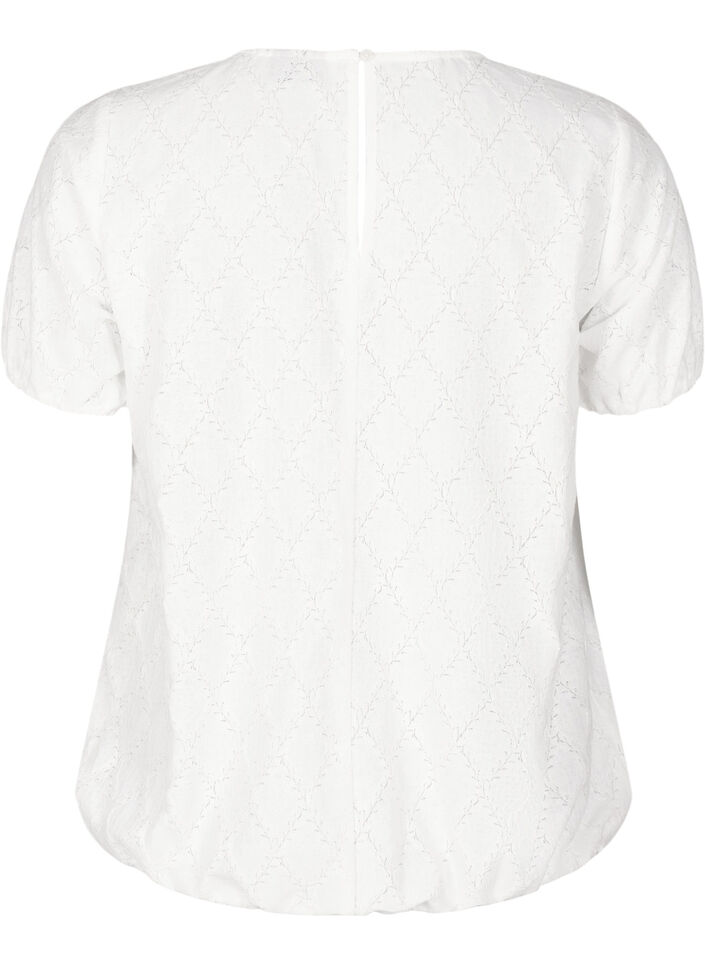 Blouse met korte mouwen en gestructureerd patroon, Bright White, Packshot image number 1