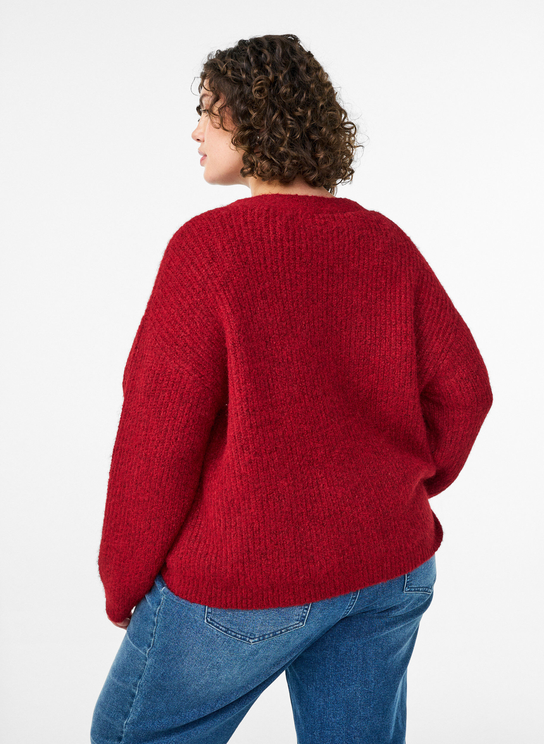 Zizzi V-hals cardigan van breisel, Rood, Model image number 2