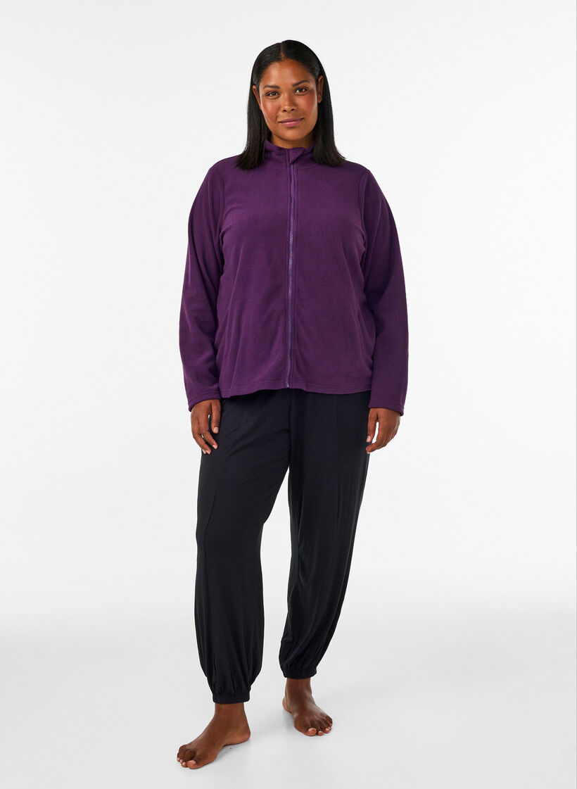 Fleecetop met ritssluiting en hoge kraag, Paars, Model image number 1