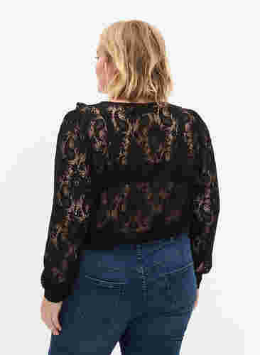 Kanten blouse met franje, Black, Model image number 1