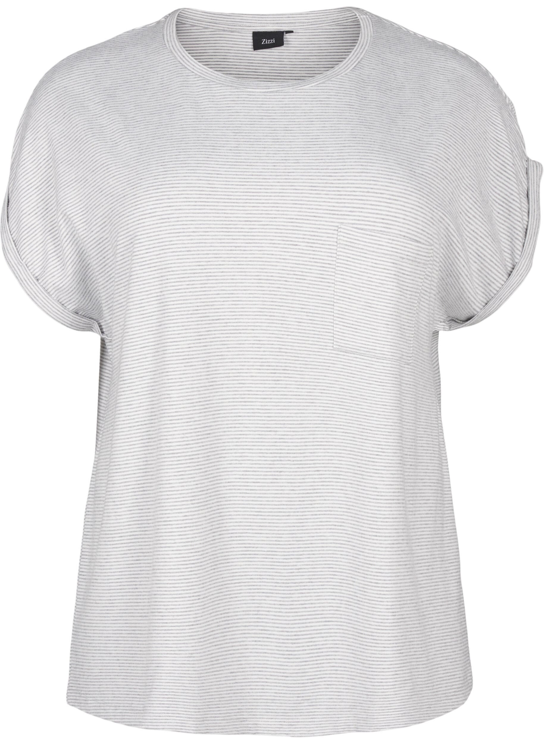 Zizzi Gestreept nachthemd met korte mouwen, Grijs, Packshot image number 0