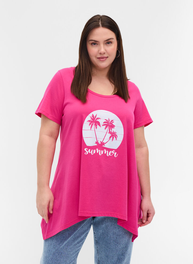 Katoenen t-shirt met korte mouwen en a-lijn, Beetroot Pur SUMMER, Model