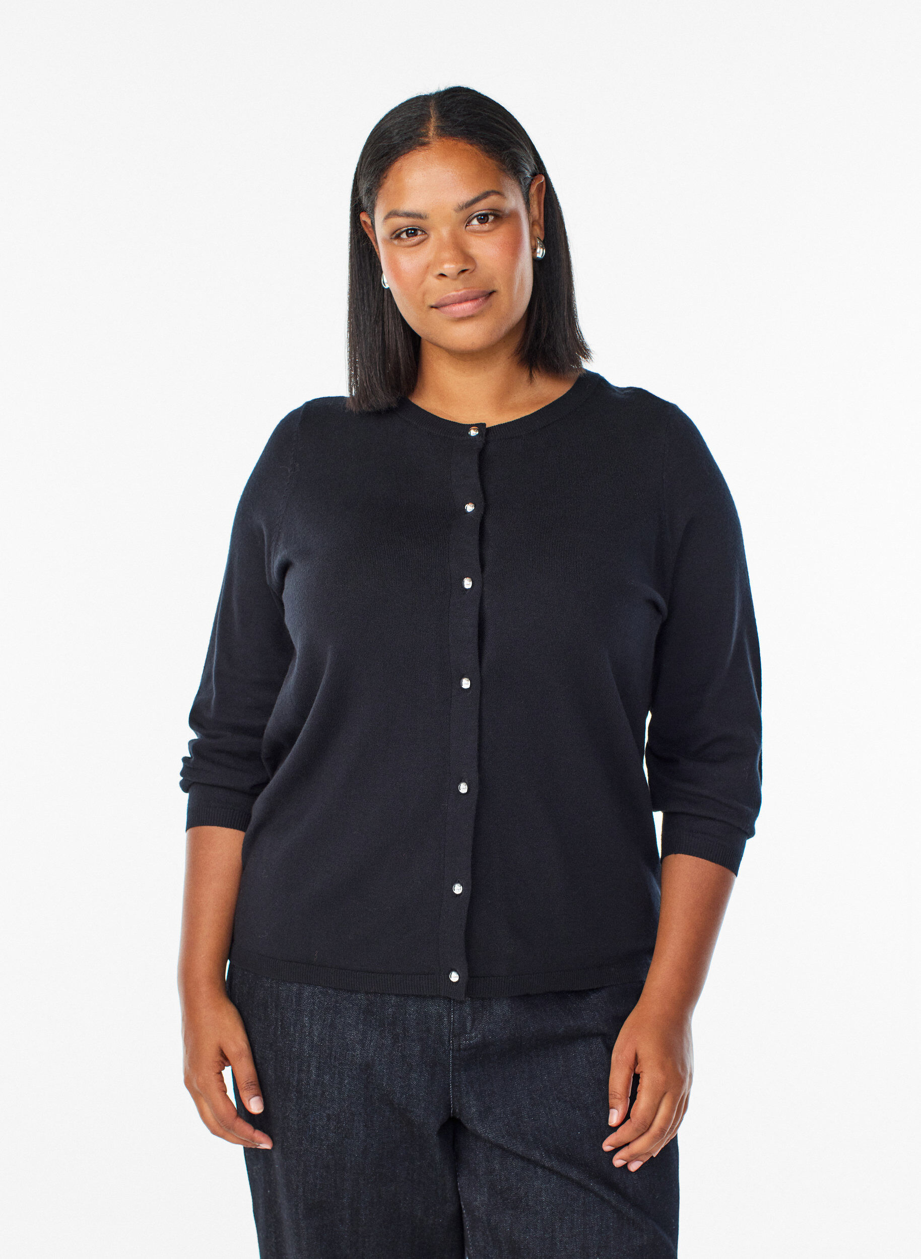 Zizzi Cardigan met ronde knopen, Zwart, Model image number 0