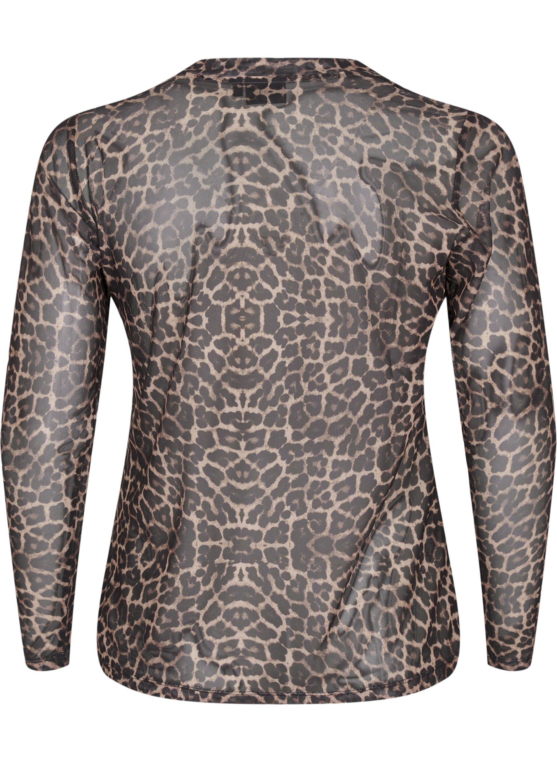 Zizzi Mesh blouse met stippen, Bruin, Packshot image number 1