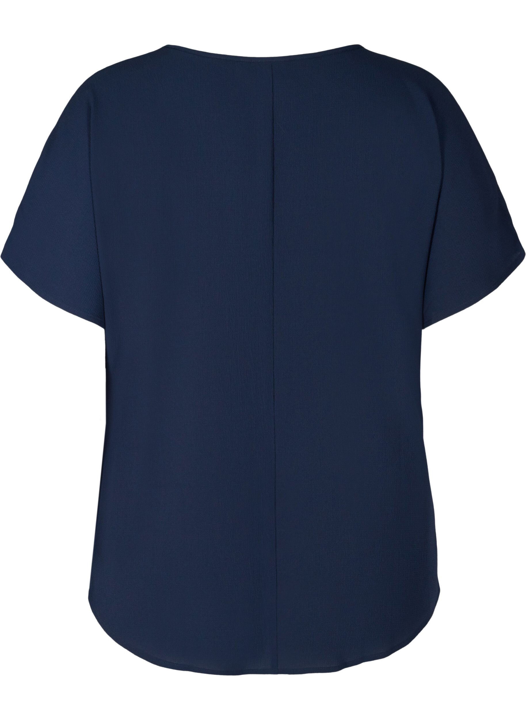Zizzi Blouse met korte mouwen en een ronde halslijn, Blauw, Packshot image number 1