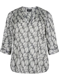 Blouse met print en 3/4 mouwen, Black White Leaf