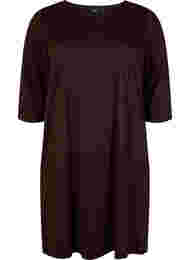 Effen jurk met v-hals en 3/4 mouwen, Coffee Bean
