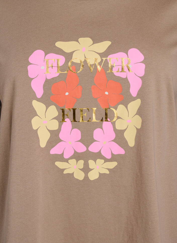 T-shirt met bloemenprint detail, Beige, Packshot image number 2