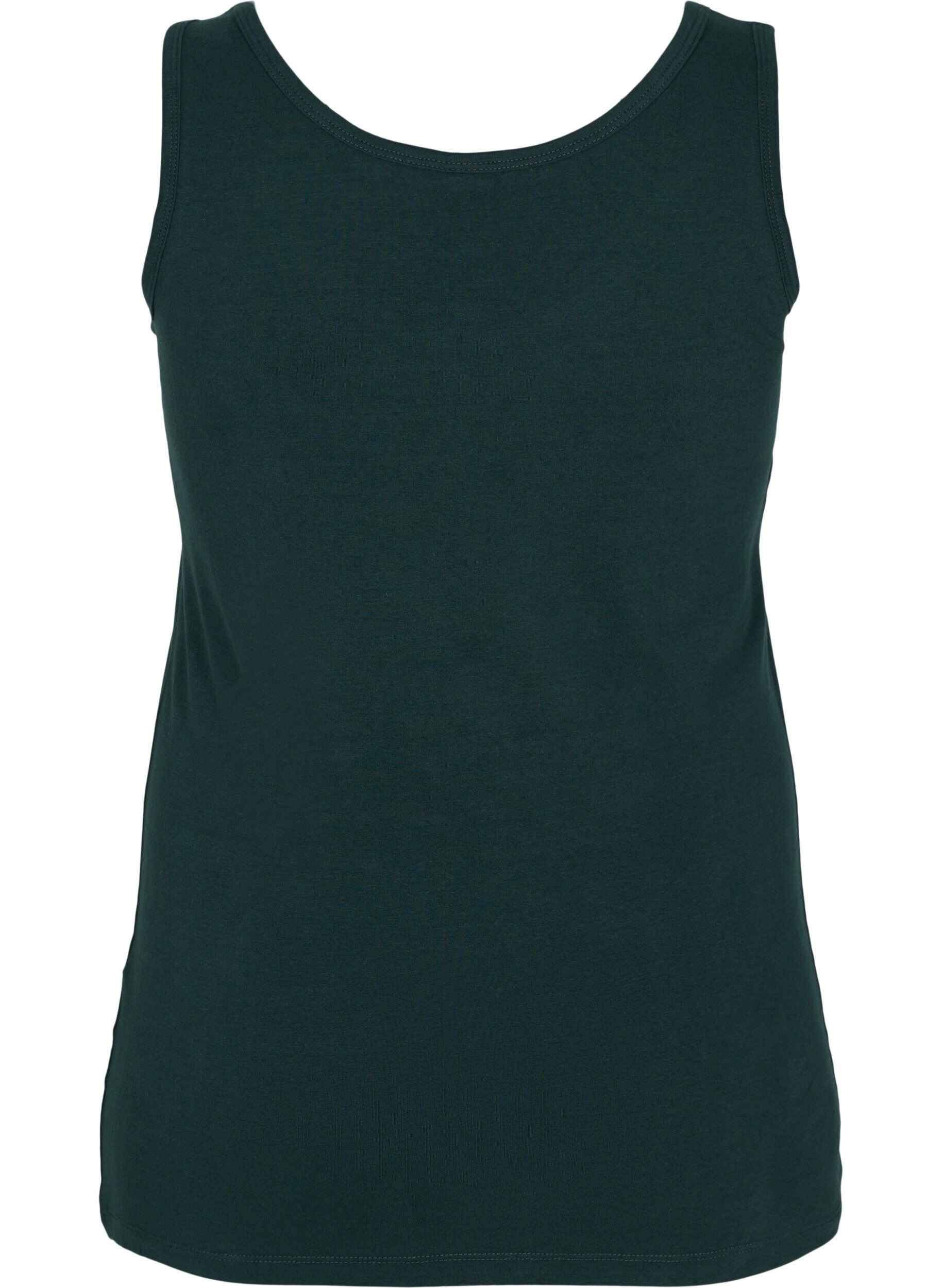 Zizzi Effen gekleurd basic top in katoen, Groen, Packshot image number 1