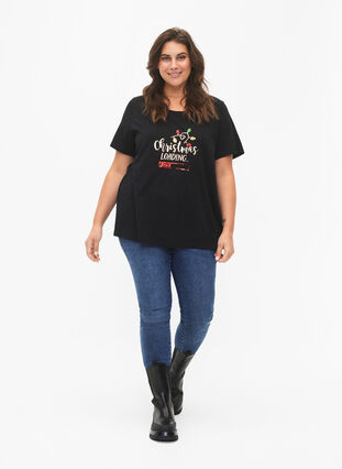 Kerst T-shirt met pailletten, Black W. Loading, Model image number 2