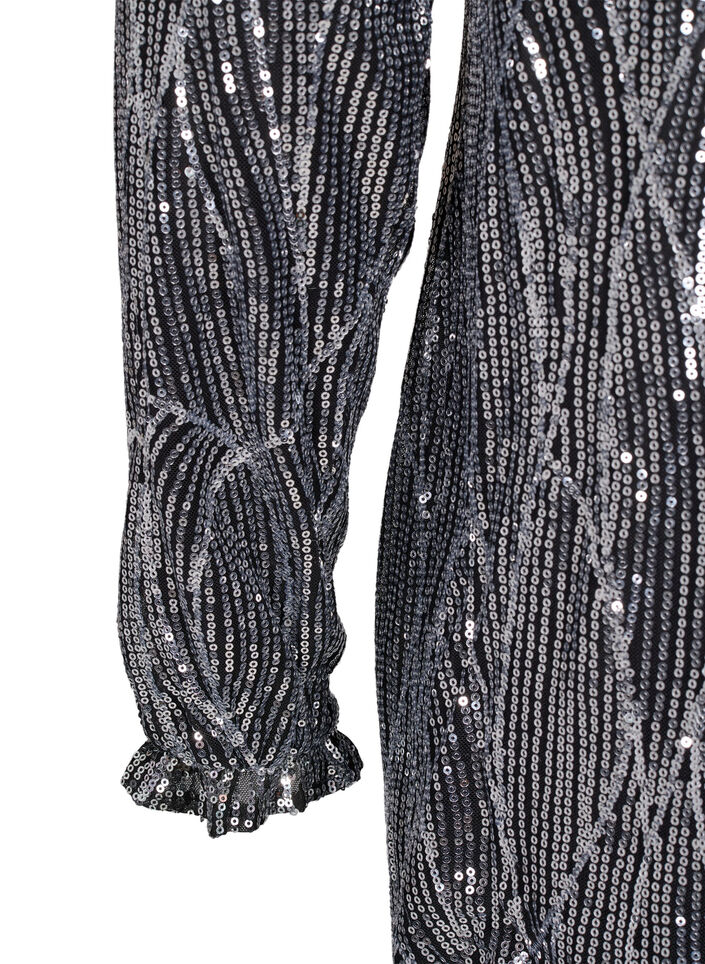 Lange mouwen paillettenjurk met patronen, Silver Sequins, Packshot image number 3