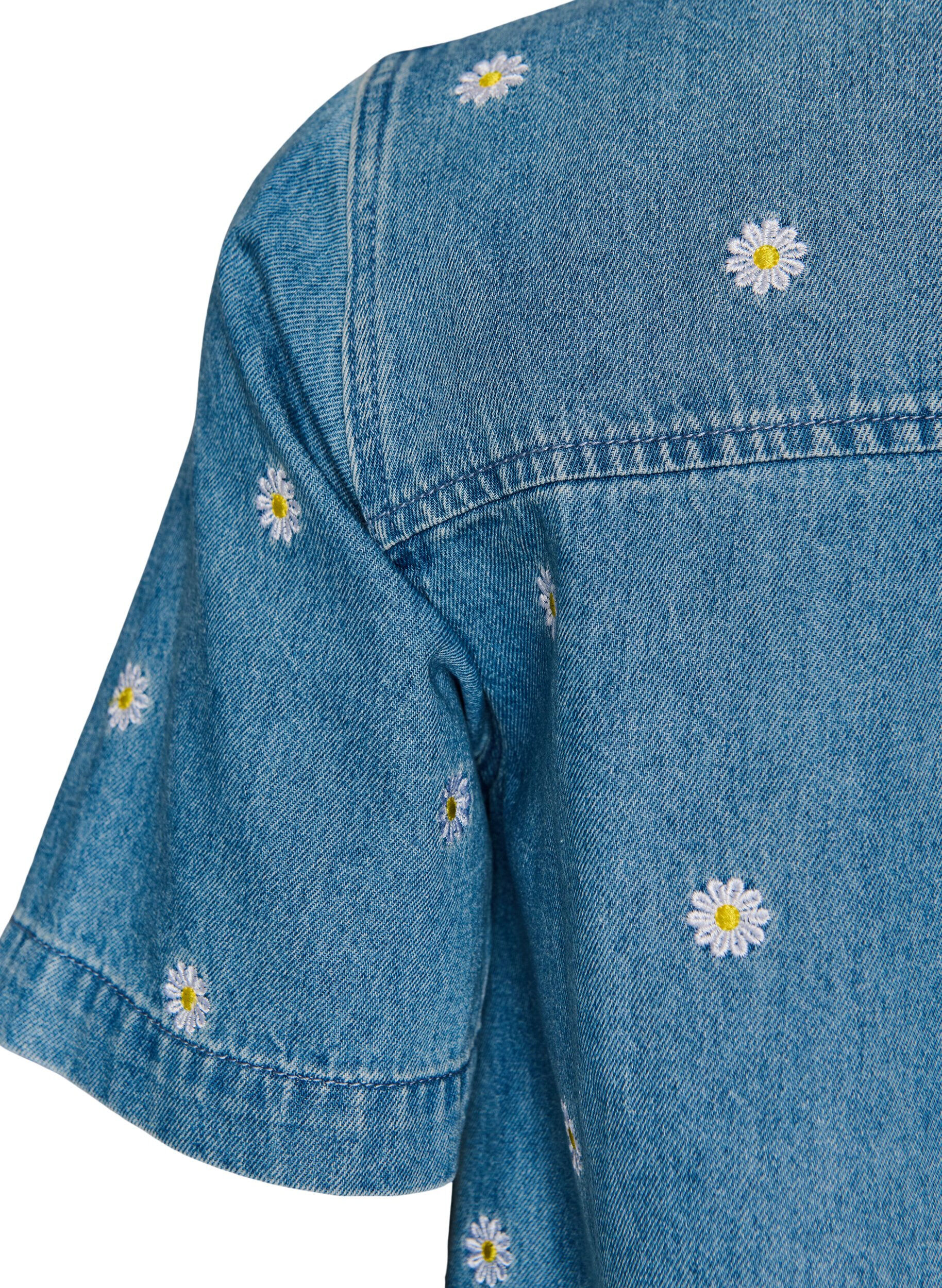 ZizziKorte denim jurk met geborduurde bloemen, Blauw, Packshot image number 3