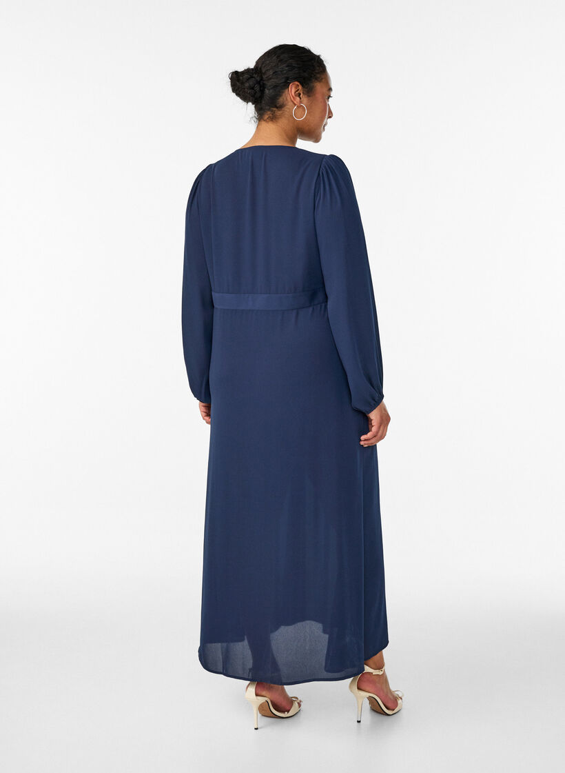Maxijurk met overslaghals en lange mouwen, Blauw, Model image number 1