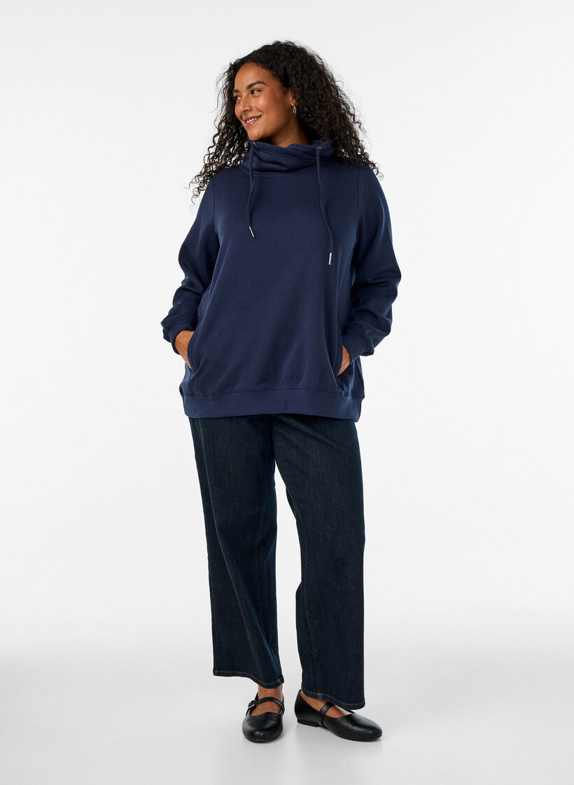 Sweatshirt met hoge kraag en zakken, Blauw, Model image number 1