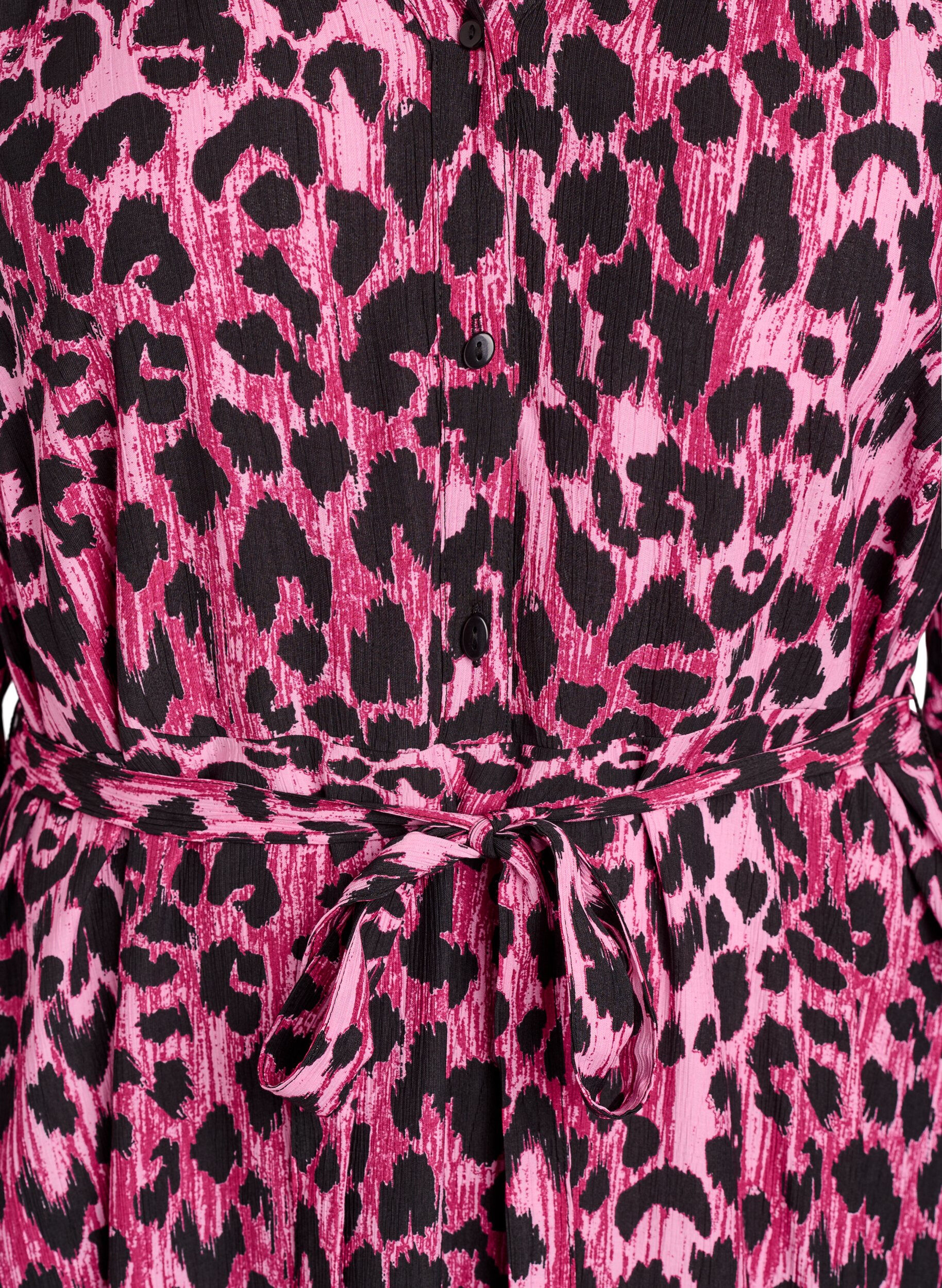 Zizzi Midi jurk met knoopsluiting en strikceintuur, Roze, Packshot image number 2