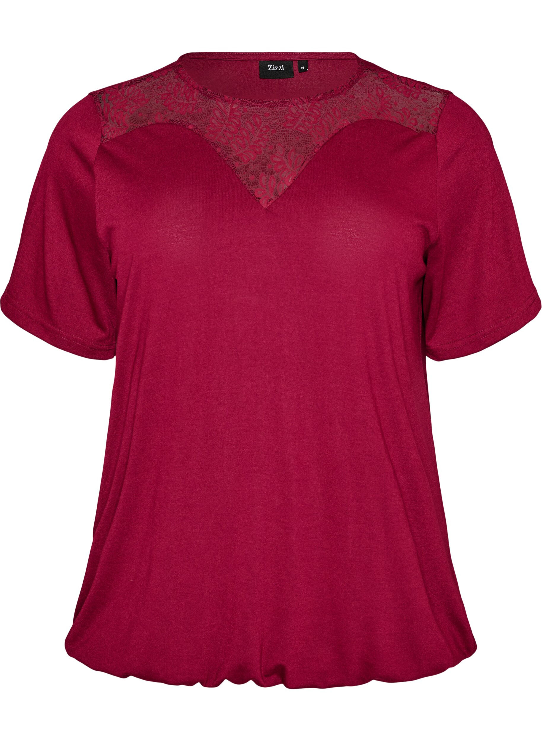 ZizziBlouse met kanten inzetstuk en ballonmouwen, Rood, Packshot image number 0