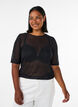 Mesh top met korte mouwen en ronde hals, Zwart, Model image number 0
