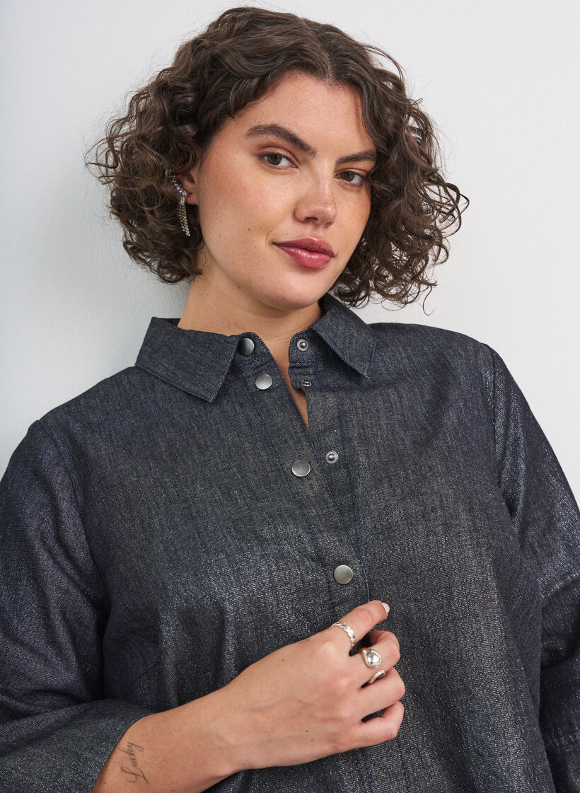 Denimshirt met glitterdraad en 3/4-mouwen, Grijs, Model image number 3