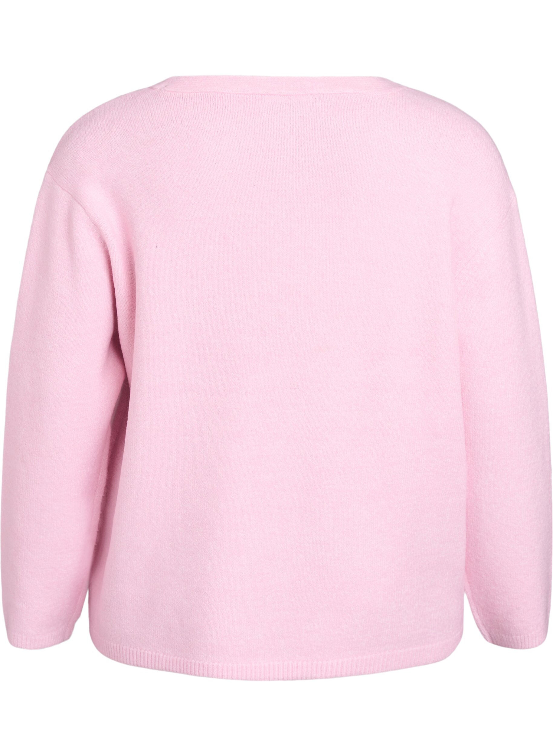 Zizzi Cardigan met V-hals en geborduurde bloemen, Roze, Packshot image number 1