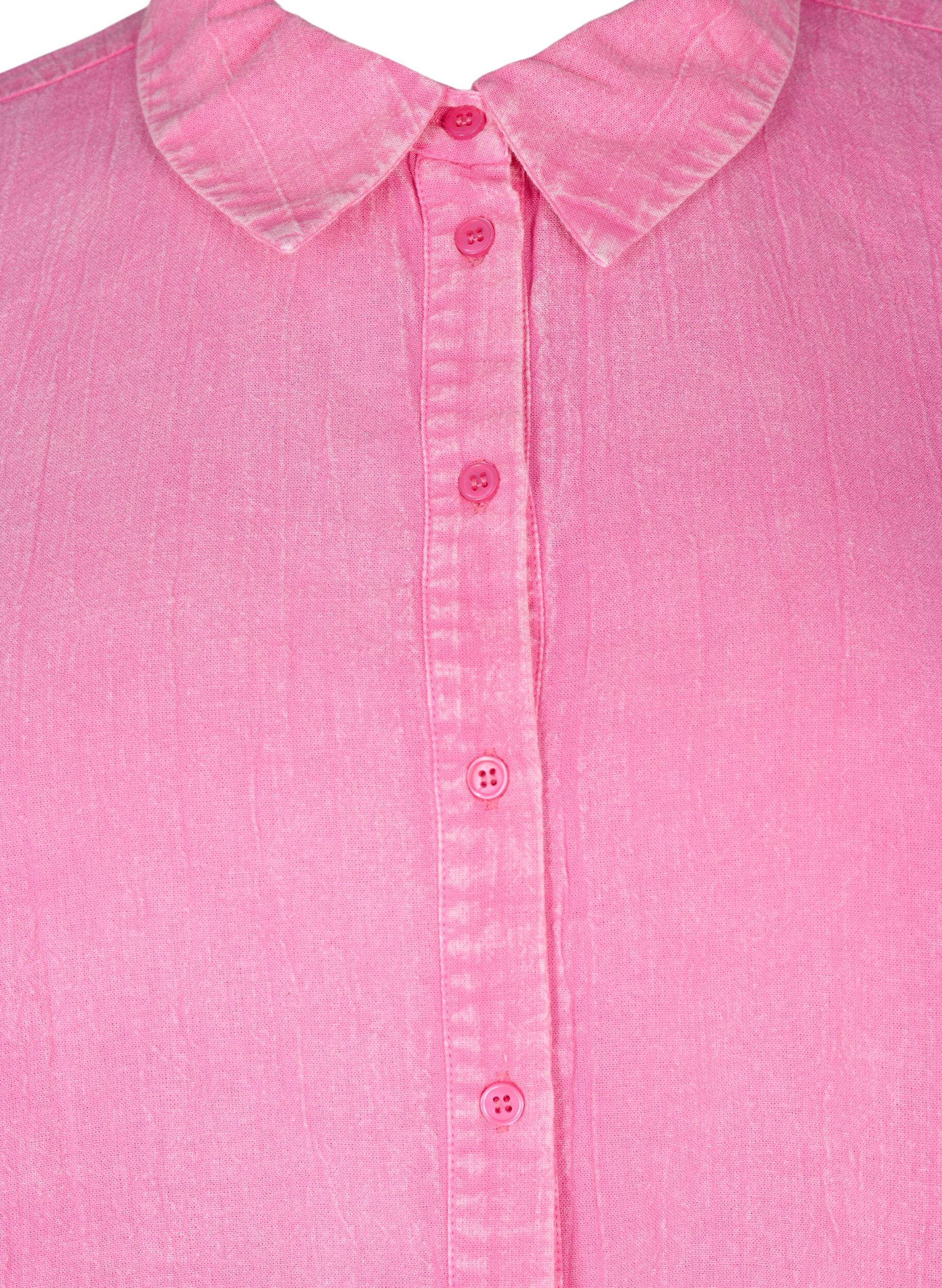 Zizzi Denim overhemd in effen kleur, Pink Power, Packshot image number 2