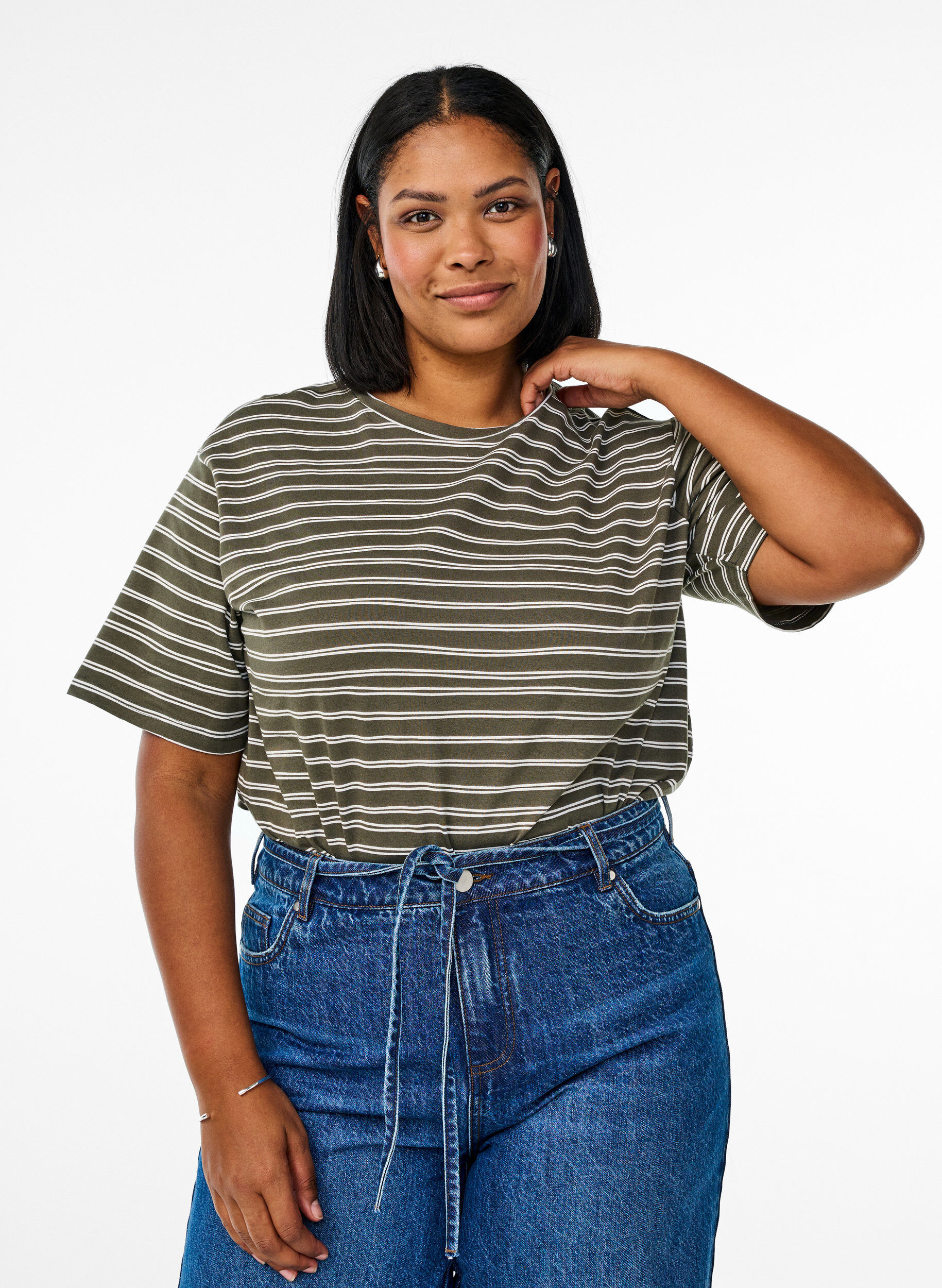 Gestreepte T-shirt, Groen, Model