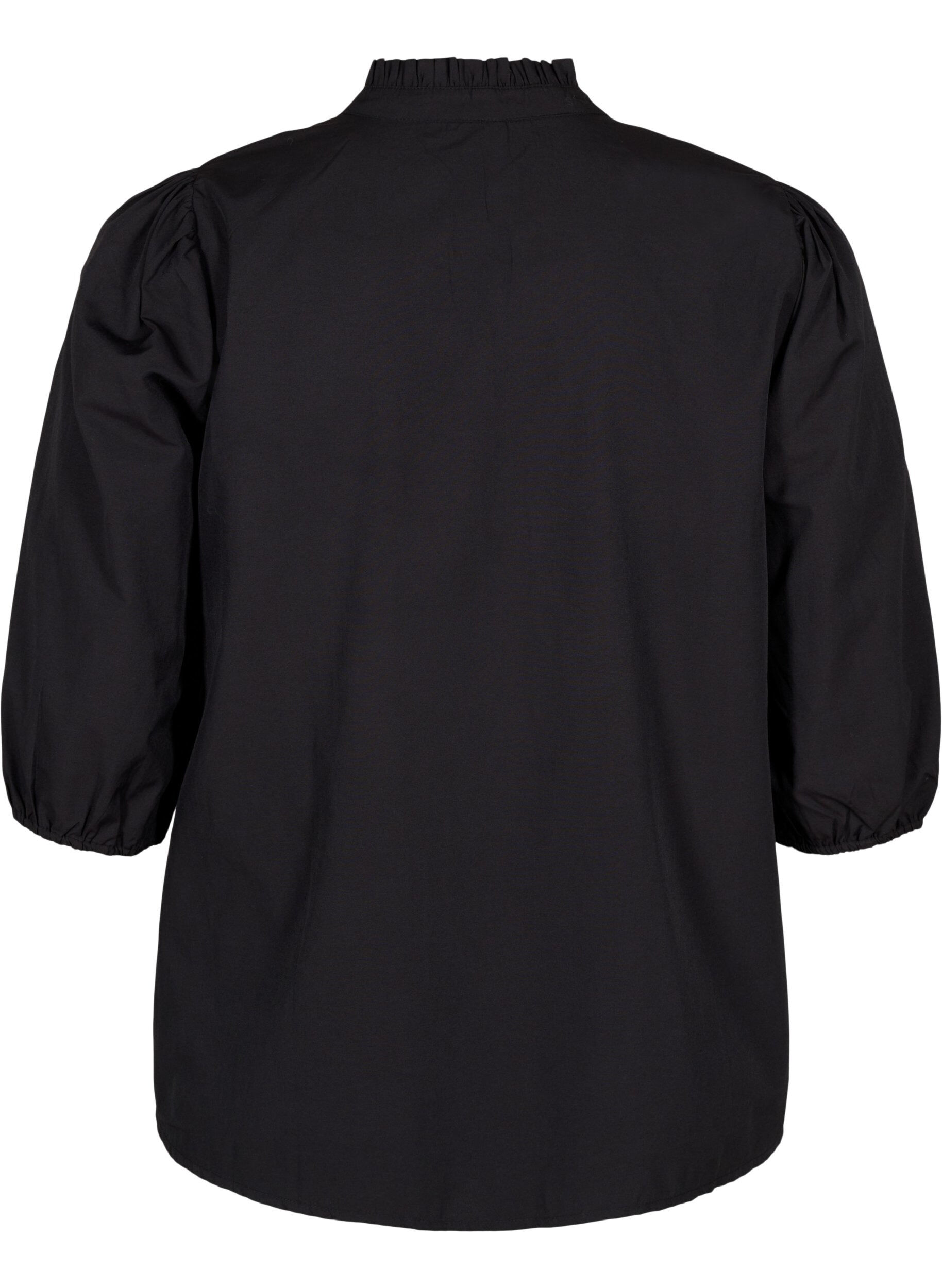 Zizzi Overhemdblouse met geborduurde bloemen en 3/4 mouwen, Black W. Beige Emb. , Packshot image number 1