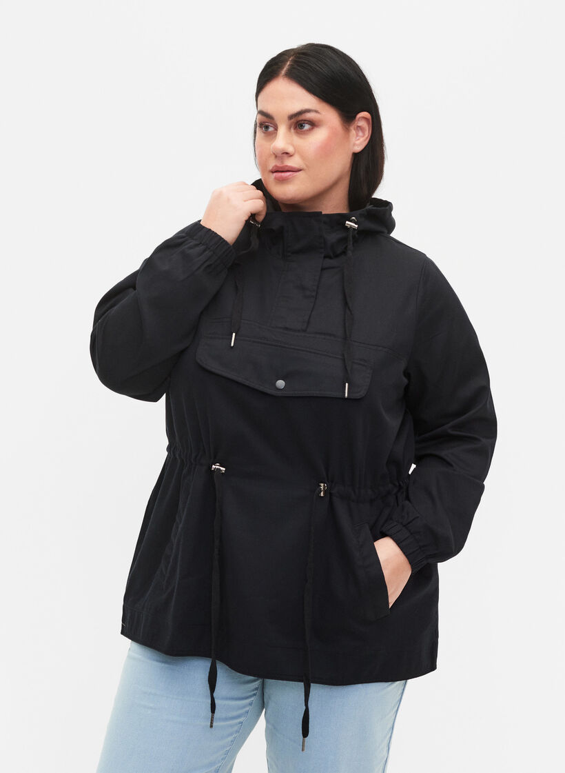 Anorak met capuchon en zak, Black, Model image number 0