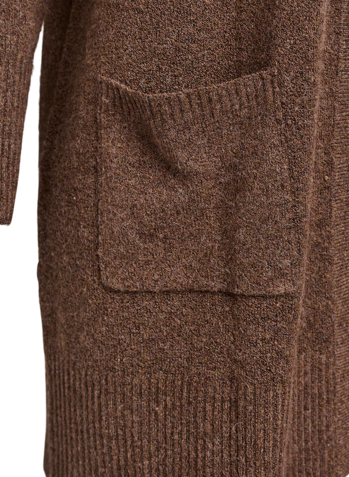 Geribd gebreid vest met zakken, Bruin, Packshot image number 3