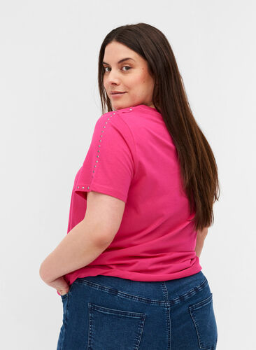 Katoenen t-shirt met korte mouwen en klinknagels, Fuchsia Purple, Model image number 1