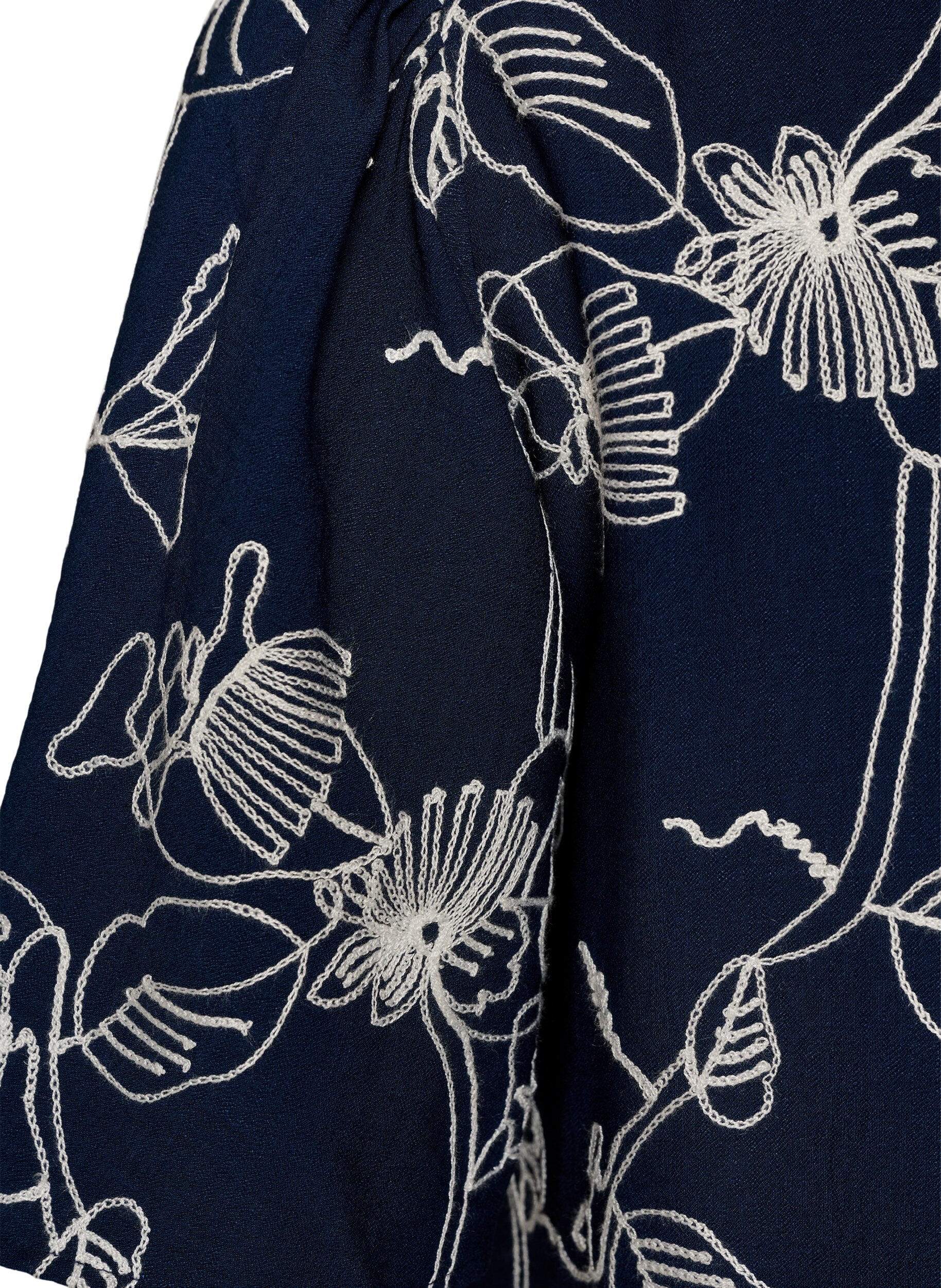 ZizziKorte A-lijn jurk met geborduurd patroon, Blauw, Packshot image number 3