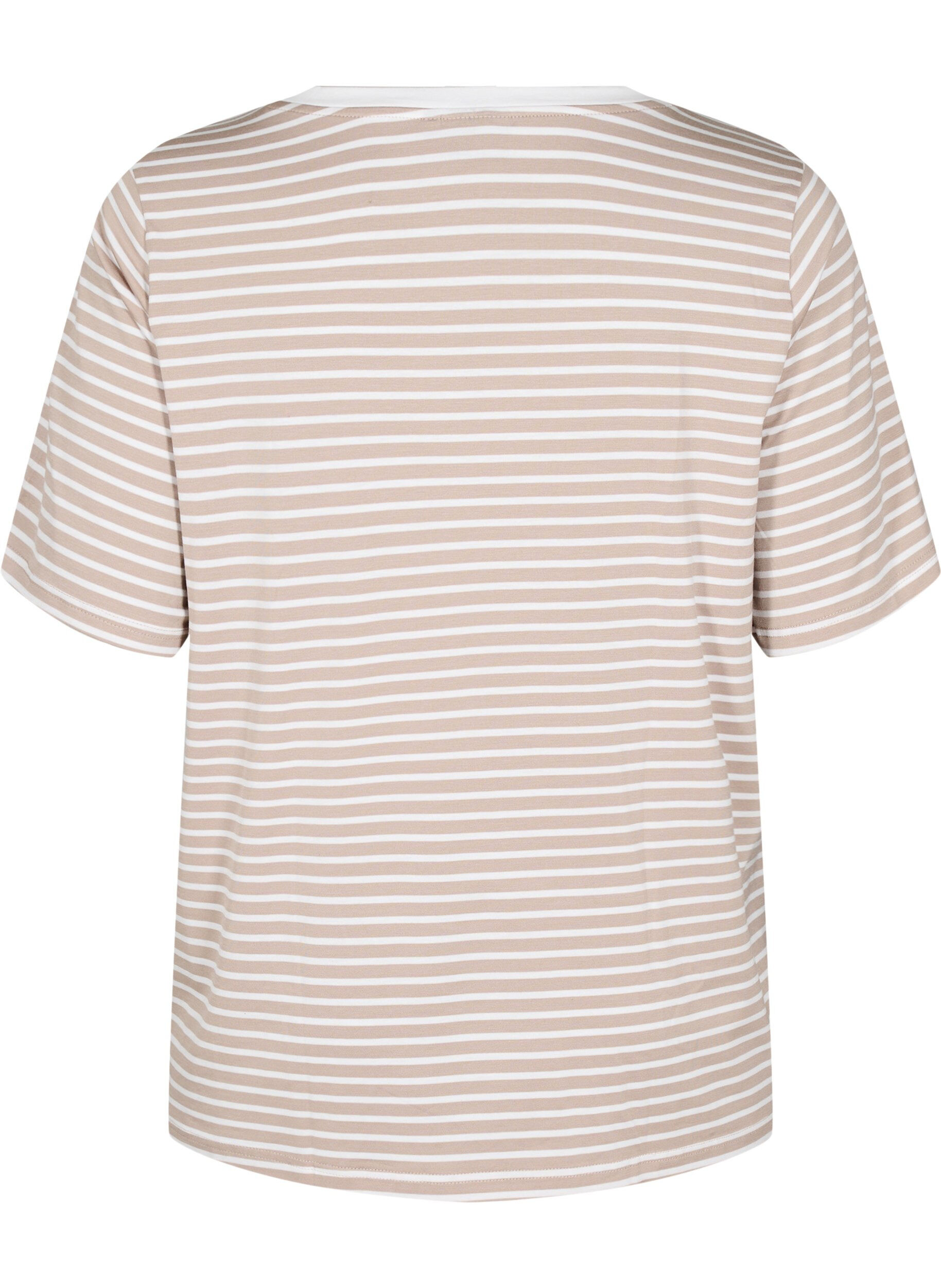 Zizzi T-shirt met TENCEL&trade; Lyocell en strepen, Beige, Packshot image number 1