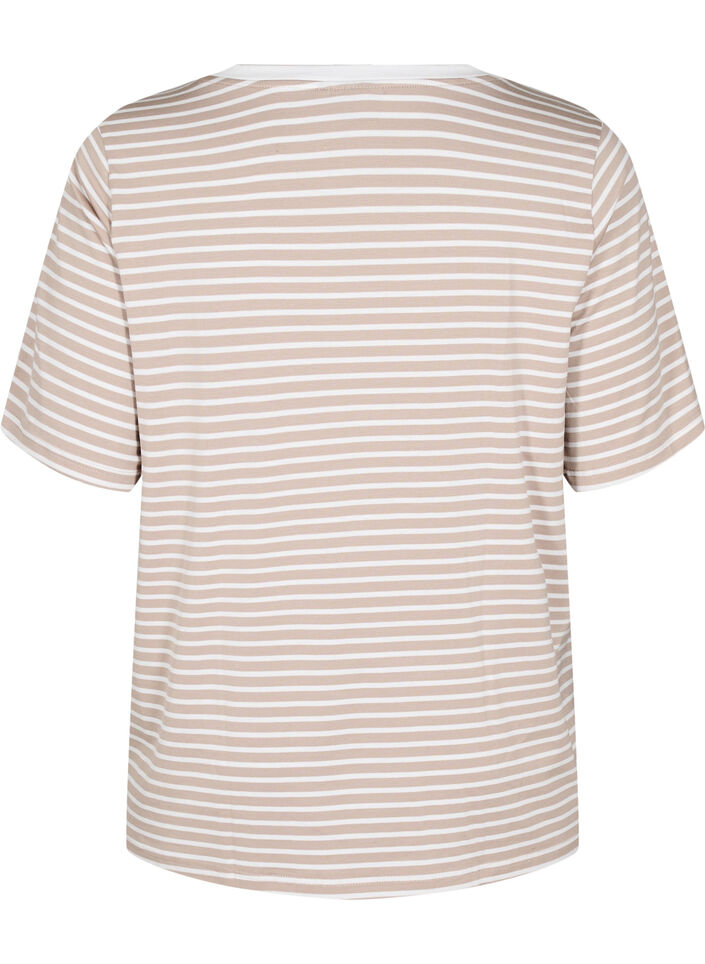 T-shirt met TENCEL™ Lyocell en strepen, Beige, Packshot image number 1
