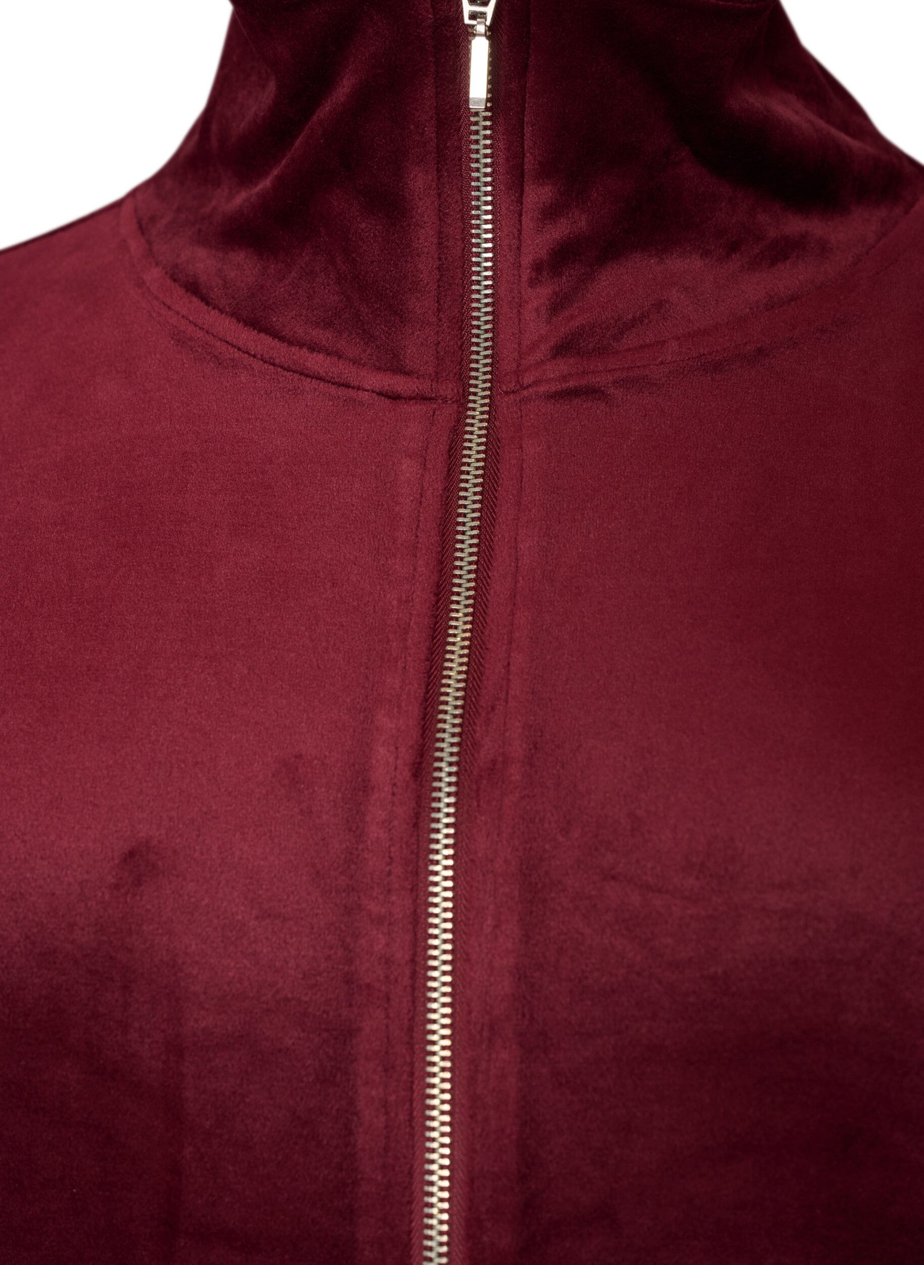 ZizziZachte velours cardigan met rits en hoge kraag, Rood, Packshot image number 2