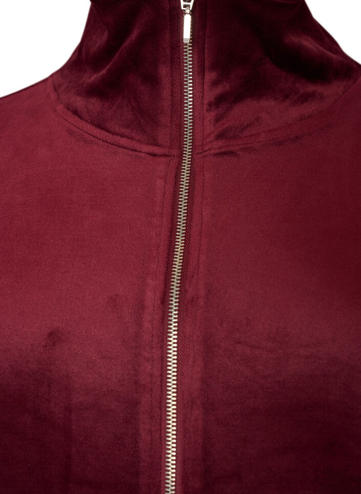 Zachte velours cardigan met rits en hoge kraag, Rood, Packshot image number 2