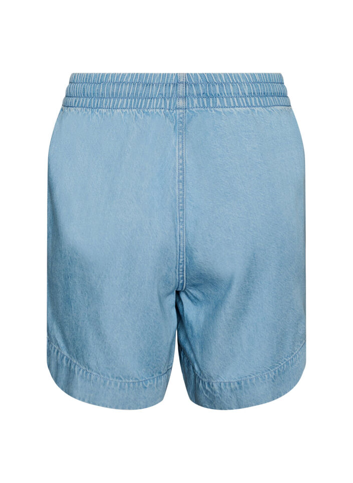 Denim-look shorts met een elastische tailleband en trekkoord, Blauw, Packshot image number 1