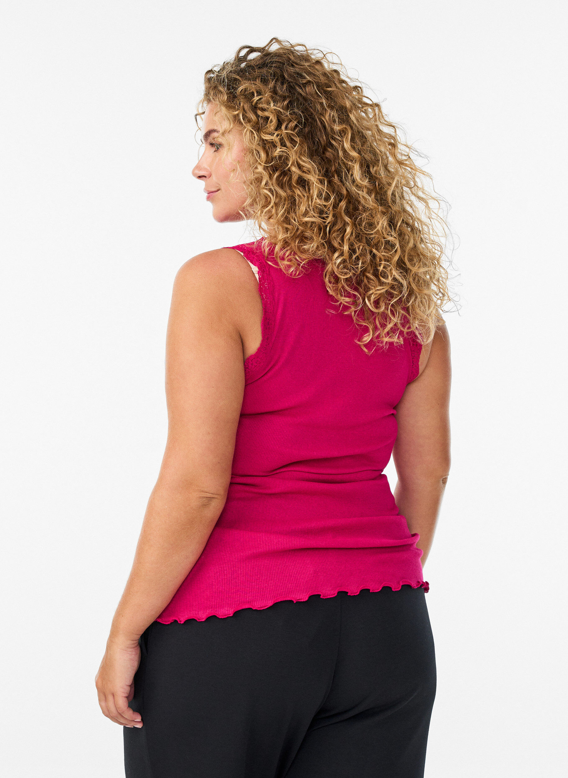 Zizzi Top met kant, Roze, Model image number 2