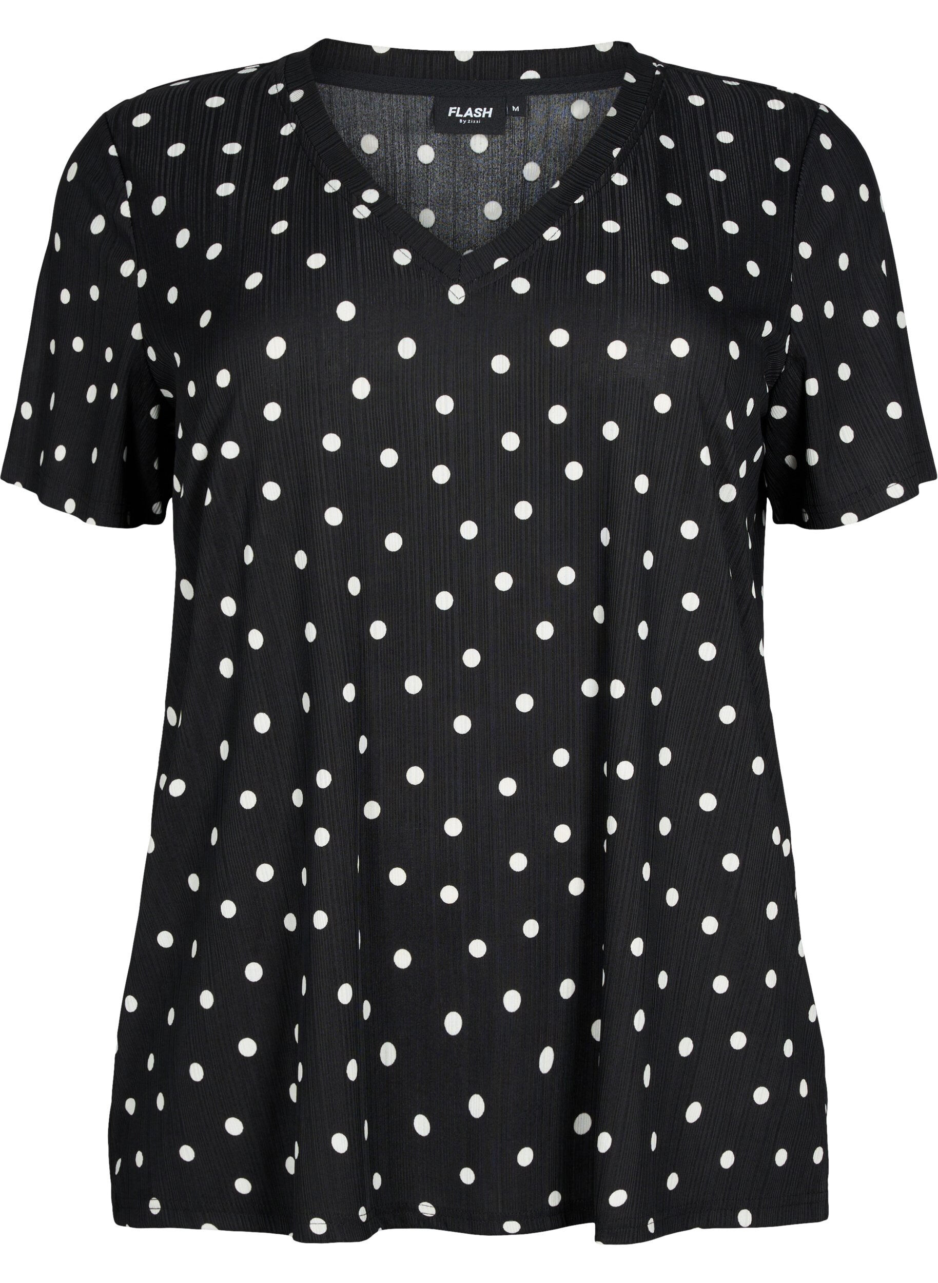 Zizzi FLASH - Bedrukt t-shirt met v-hals, Black Dot, Packshot image number 0