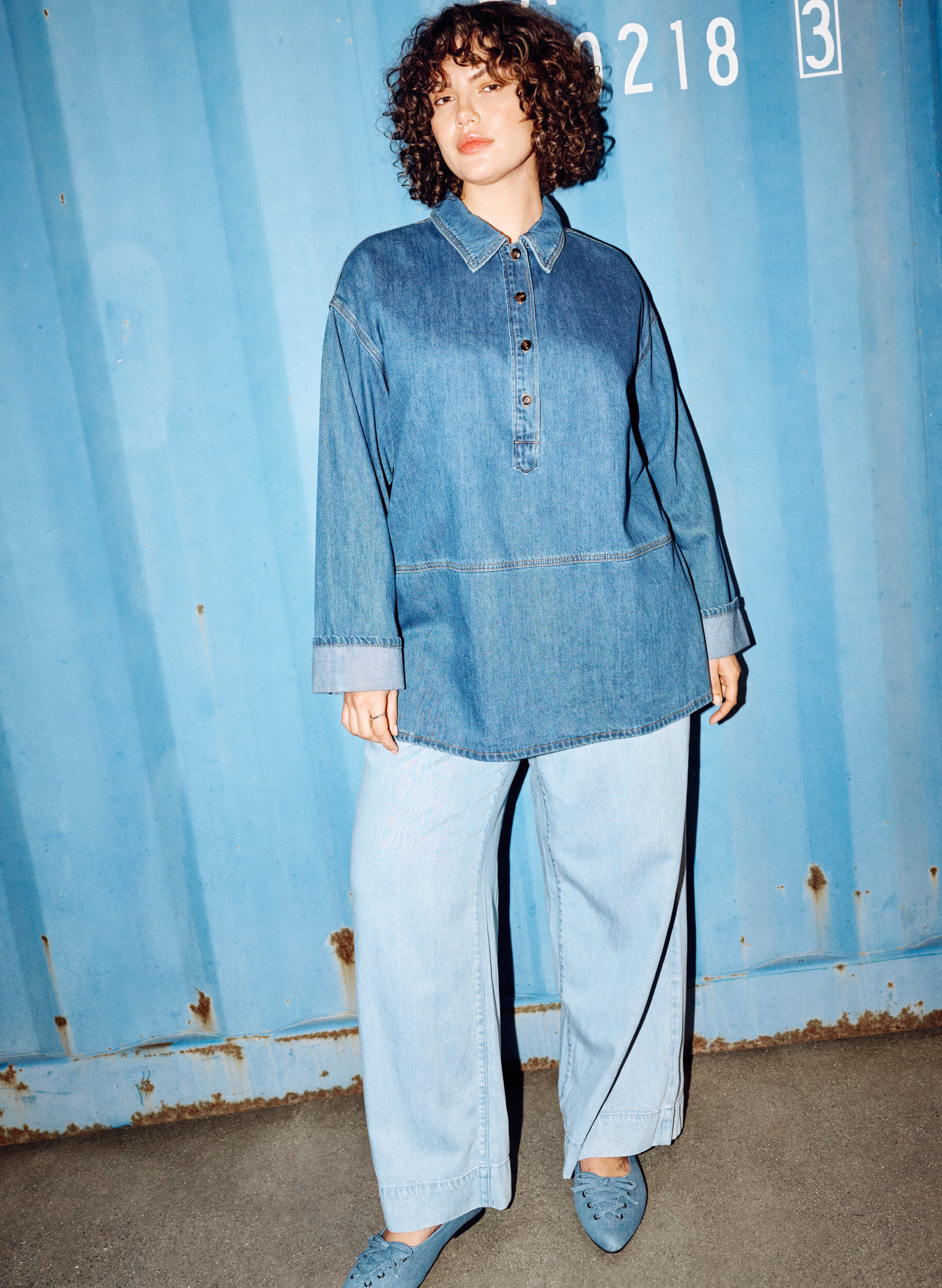 Zizzi Denim jogger met wijde pijpen en hoge taille, Blauw, Image image number 0