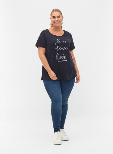 Katoenen t-shirt met korte mouwen en opdruk, Night Sky Love Love, Model image number 2