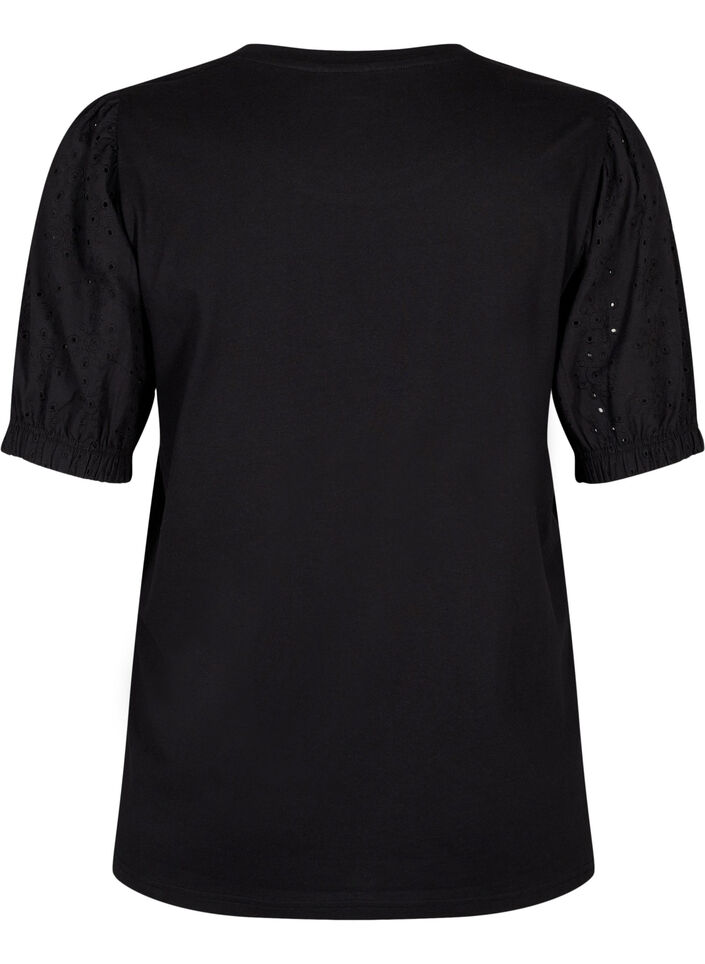 Biologisch katoenen blouse met broderie anglaise mouwen, Black, Packshot image number 1