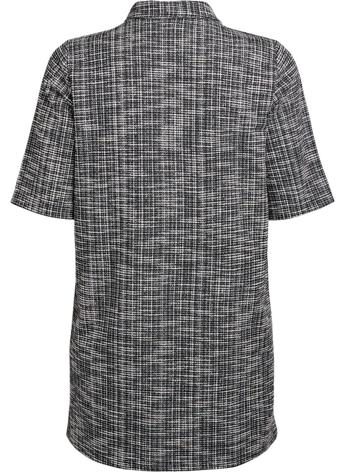 Korte jurk in gestructureerde jersey met een grafisch ruitpatroon, Vanille, Packshot image number 1
