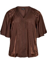 Viscose blouse met V-hals en decoratieve details, Bruin