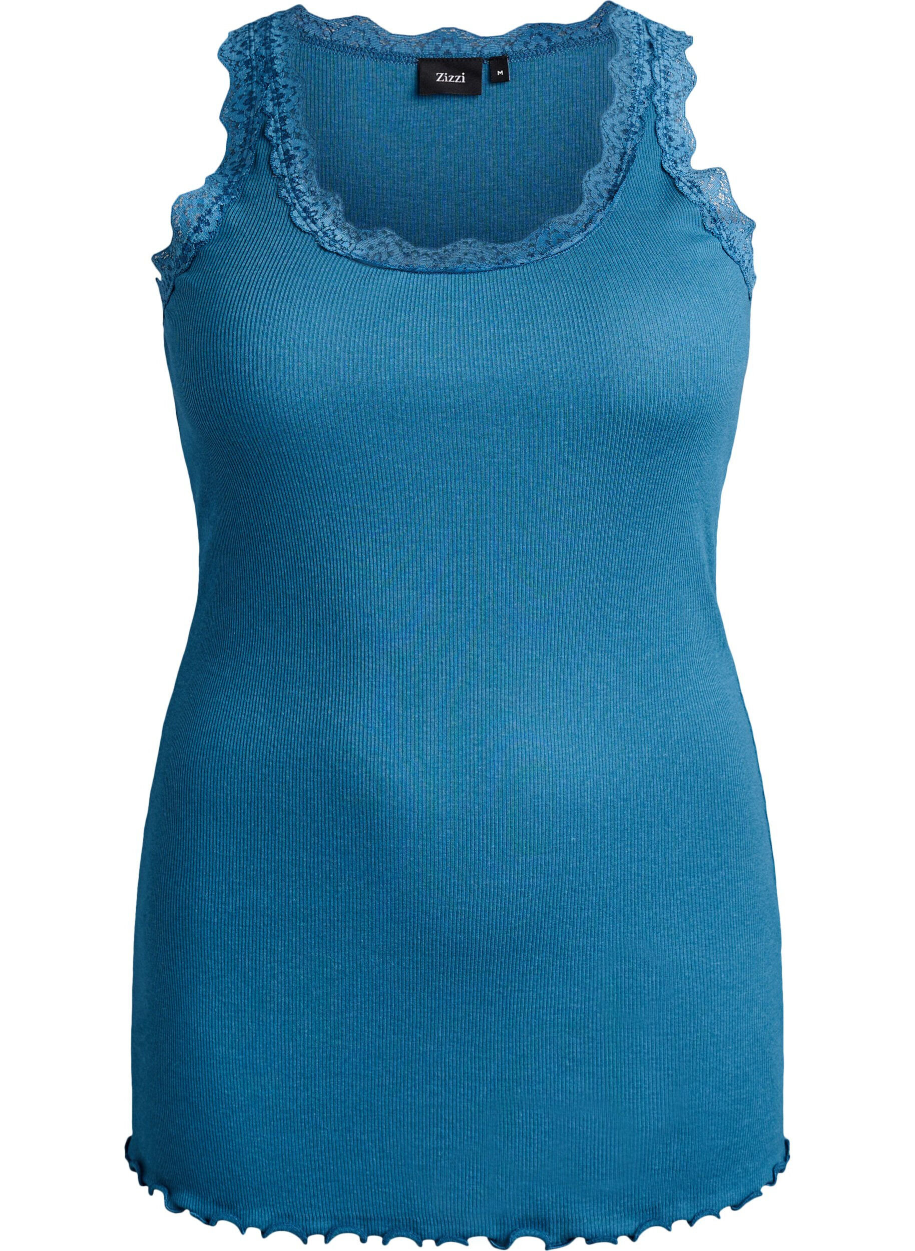 ZizziTop met kanten afwerking, Blauw, Packshot image number 0